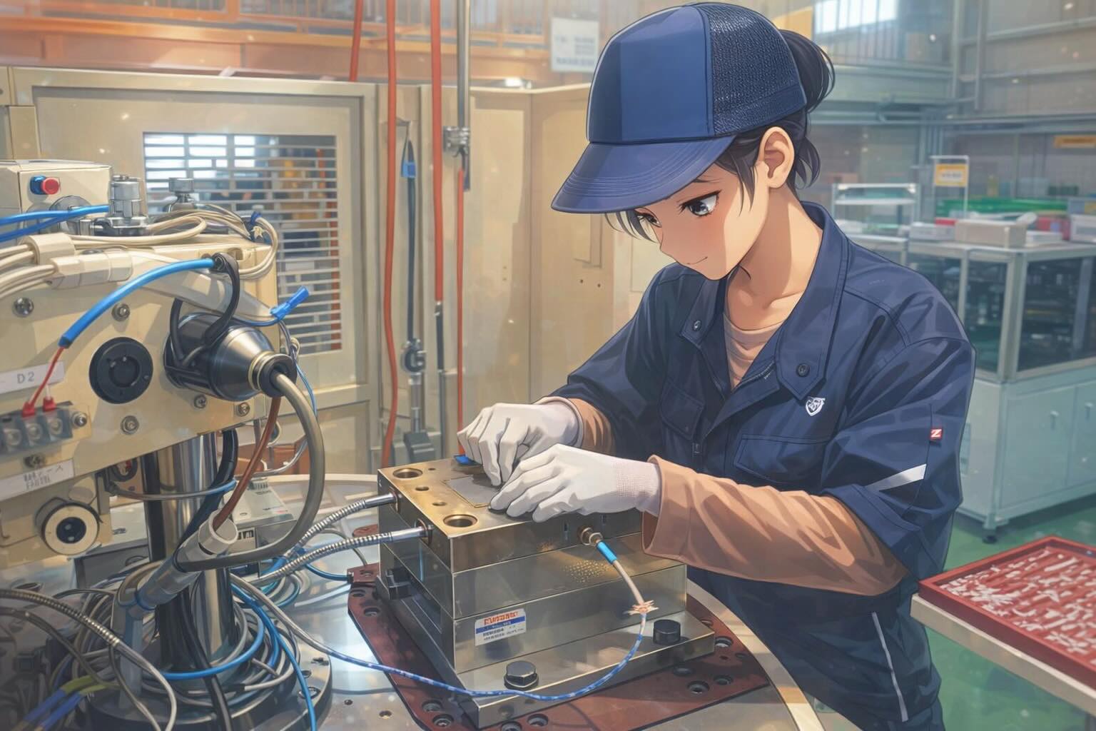 複数の部品を金型に組み込んで行きます